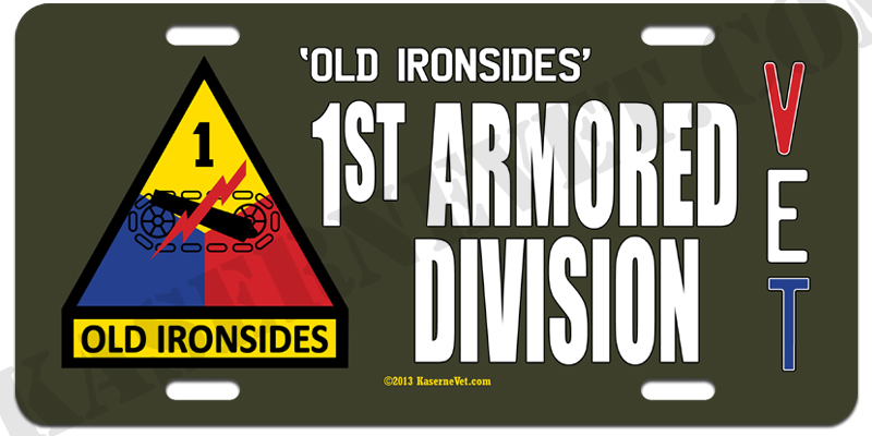 1-32d Armor 'Bandits' Veteran on an OD Green Aluminum License Plate Made in USA 